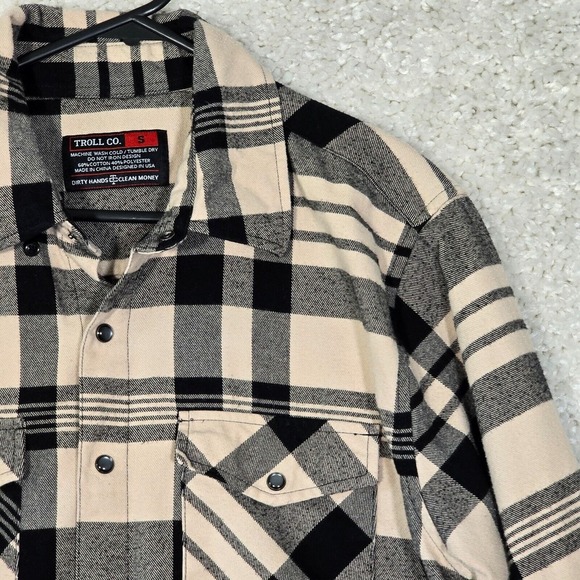 Troll Company Flannel Shirt Mens‎ Small Black White Plaid Pearl Snap Button Up - Picture 3 of 12
